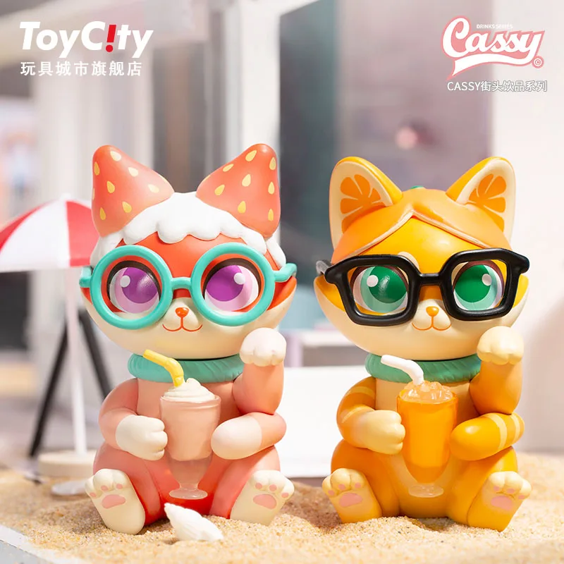 Cute Anime Figure Gift Surprise Box Original CASSY Cathy Cat Street Drink Series Blind Box Toys Model Confirm Style