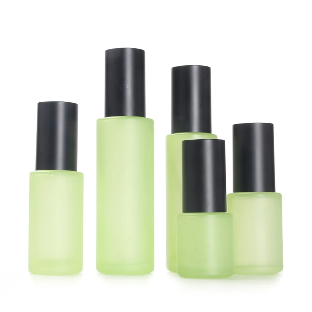 80ml Green/Blue/White/Clear Glass Skin Care Bottle with Matte Black Cap