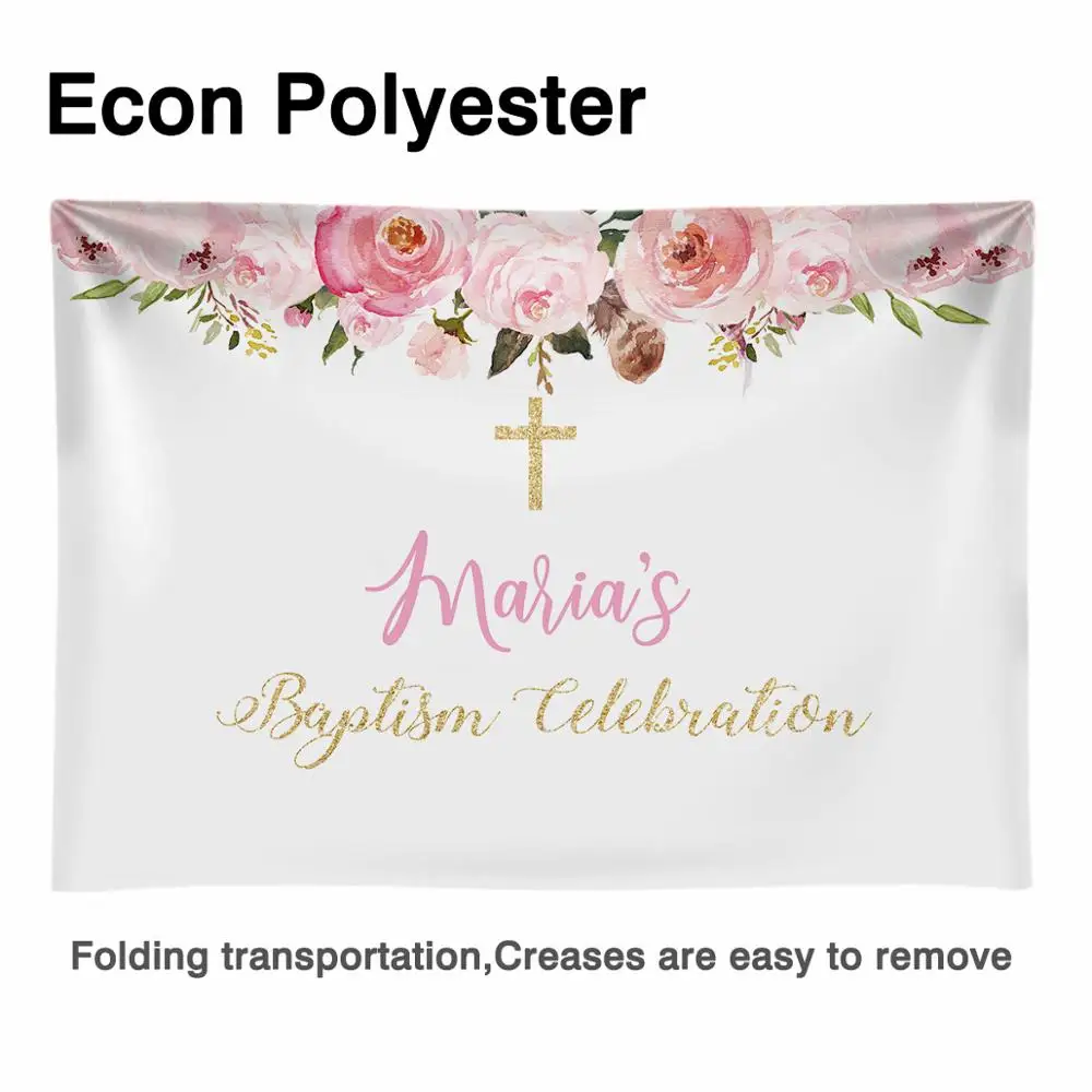 Funnytree Floral Background Baptism Baby Shower Cross Children Backdrop Photocall Photozone Photobooth Decoration Banner Frame