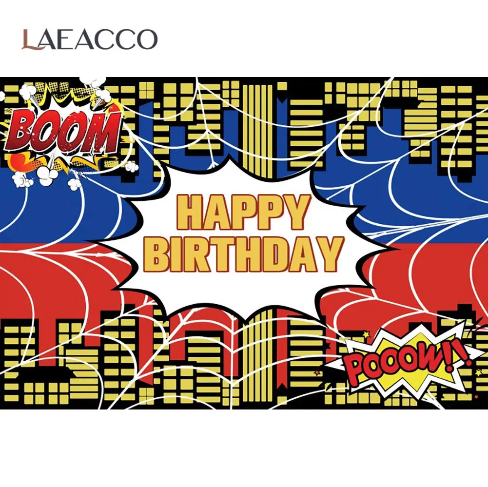 

Laeacco Boom Bang Baby Comics Superhero Birthday Party Cartoon Poster Banner Photographic Background Photo Backdrop Photo Studio