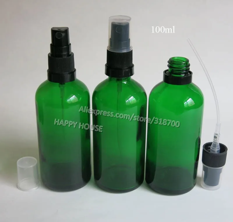 360pcs /lot 100ml  Empty Green Glass Essntial Oil with Tamper Evident Fine Mist Spray Travel  Containers Packaging 100cc Sprayer