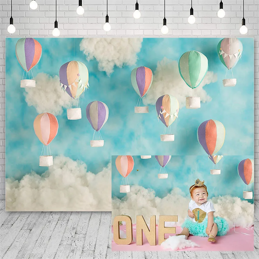 

Avezano Birthday Party Backdrops Blue Sky Clouds Hot Air Balloon Decor Kid Banner Photography Background Photo Studio Photozone