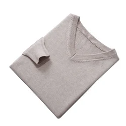 Jersey de punto de Cachemira para hombre, jersey básico de lana con cuello en V, ropa de negocios suave y cálida, Tops cómodos, estilo clásico, invierno, 2024