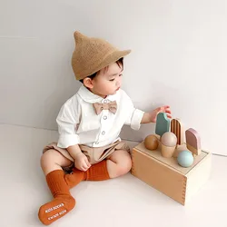 MILANCEL Spring Kids Baby Clothing Set Toddler Boys Girls Formal Suit Bow Tie Shirt and Shorts 2Pcs Birthday Clothes