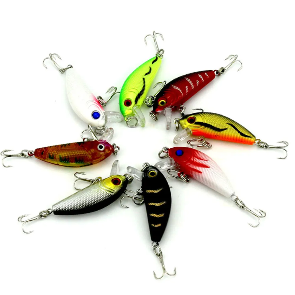 Hot Sale  Minnow Fishing Lure 8PCS/Lot 50mm 3.6g  3D Eyes Swimming Depth 00.3/0.9M 10# Hooks Fresh Salt Water 8 Colors