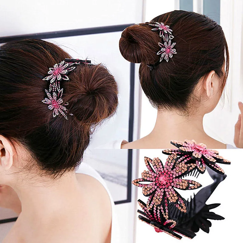 New Rhinestone Hairpin Summer Hair Bun Claws Holders Colorful Bud Hair Claw Clip for Women Fashion Tiaras Hair Jewelry