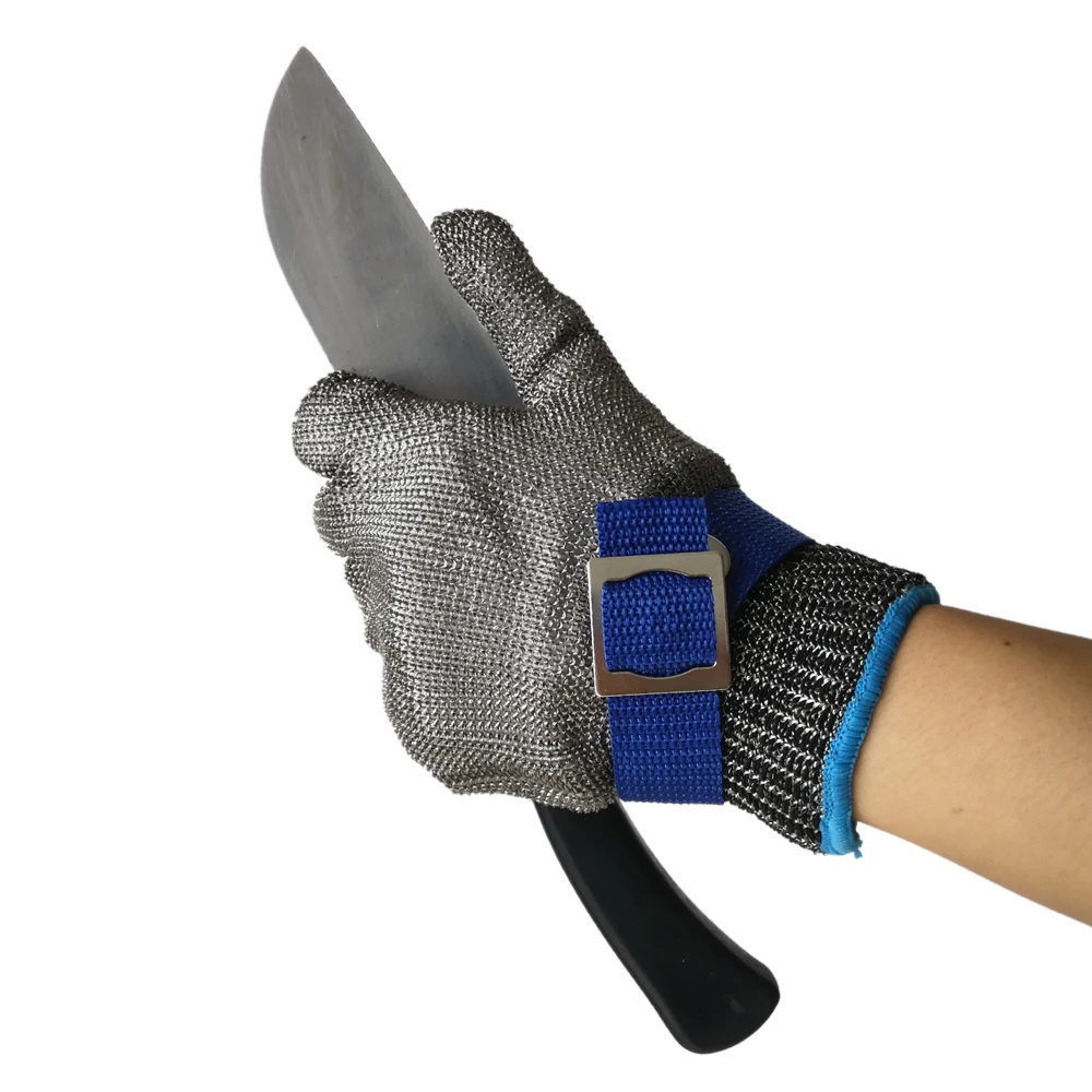 Stainless Steel Knitted Cut 5 Protect Safety glove, Butcher Glove, With Adjustable Strap At Cuff, Anti-Cut, ISO13997 Cut level F