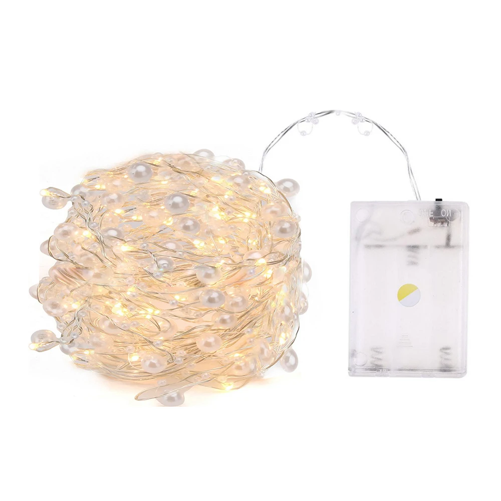  LED Pearl Copper Wire String Lights 2M 5M 10M Battery Power Garland Home DIY Fairy Lamps For Wedding Party Holiday Gifts