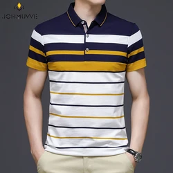 JOHMUVVE   New Men Lapel Short-sleeved POLO Casual Business Work Fashion Trend Wild Three-color Stripes Men Summer