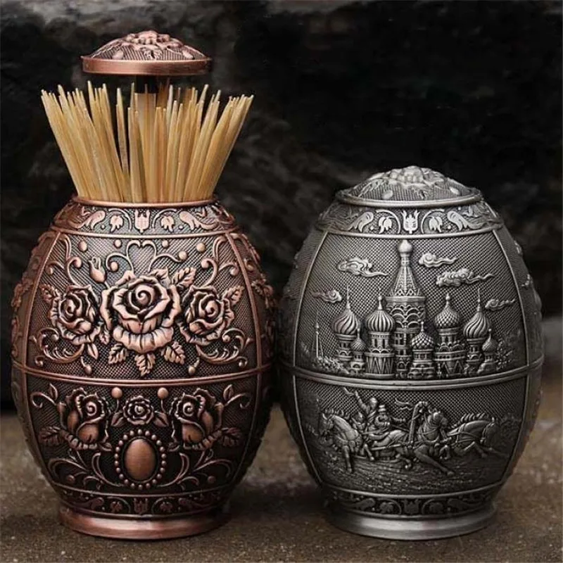 Fashion metal retro toothpick holder toothpick box European automatic toothpick box household storage decoration ornaments