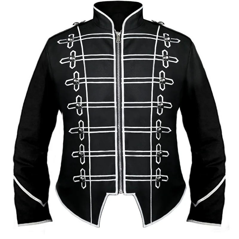 Men's Vintage Military Punk Jacket Golden Rock Star Performance Tuxedo Steampunk Marching Band Drummer Coat Victorian Costume