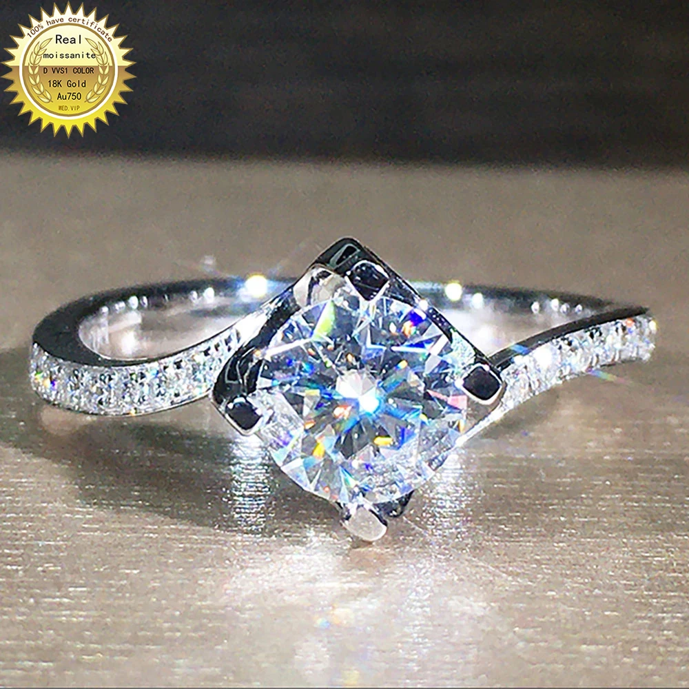 

14K Au585 White Gold Women Wedding Party Engagement Ring 1 2 3 4 5 Carat Round Moissanite Diamond Ring Heart Trendy Classic Gift