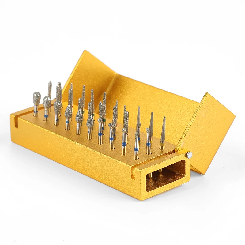 30PCS Dental Bur Diamond Buffing High Speed Burs Drill Eeth Polishing Drillls + 1pcs Aluminum Disinfection Holder Block