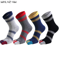 5 Pairs Man Short Toe Socks Business Striped Cotton Casual soft Sweat-Absorbing Party Dress Happy 5 Finger Socks 4 Seasons