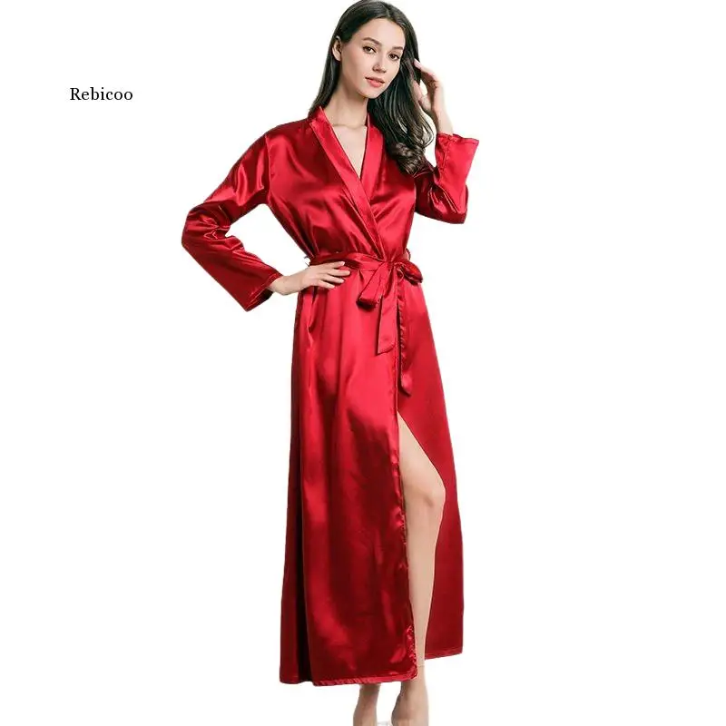 

Sexy women extra long bathrobe Silky Satin robe Charming Women's Lengthened Casual Bathrobe Long Sleeved Robe Homewear