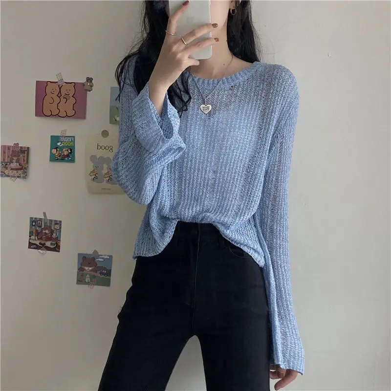 

Woman Sweaters Autumn Hollow-out Knitted Blouse Women Loose Pullover Femme Chandails Pull Hiver