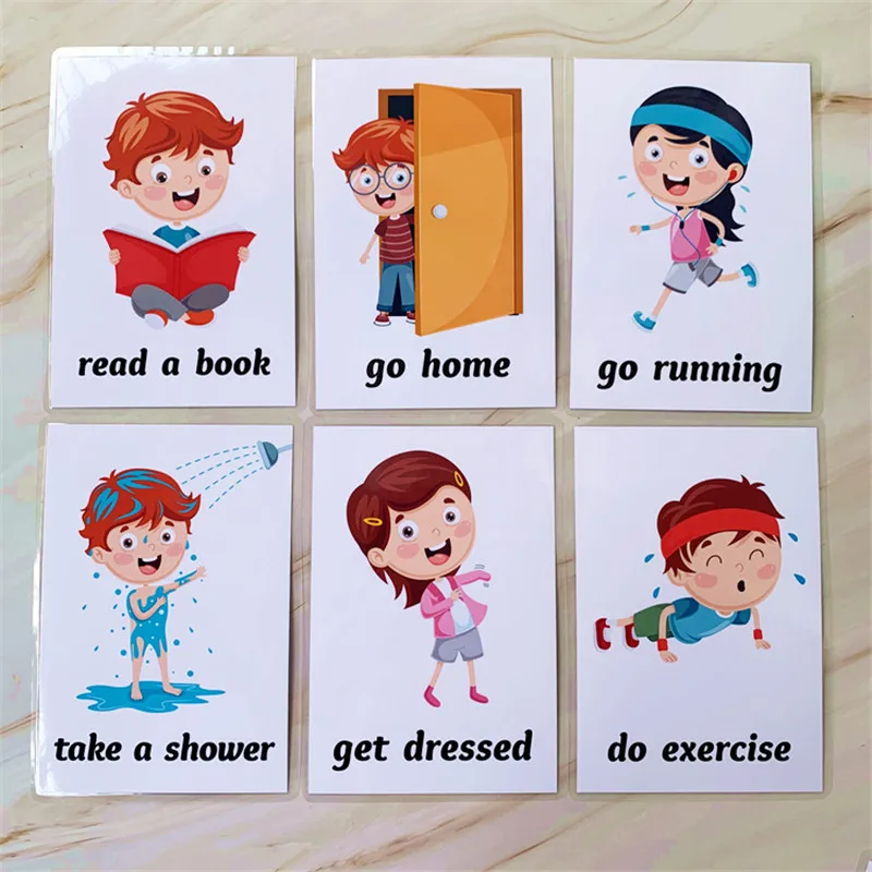 34pcs English Early Learning Flash Cards For Kids Daily Behavior Life Educational Word Card Kindergarten Teacher Teaching cards