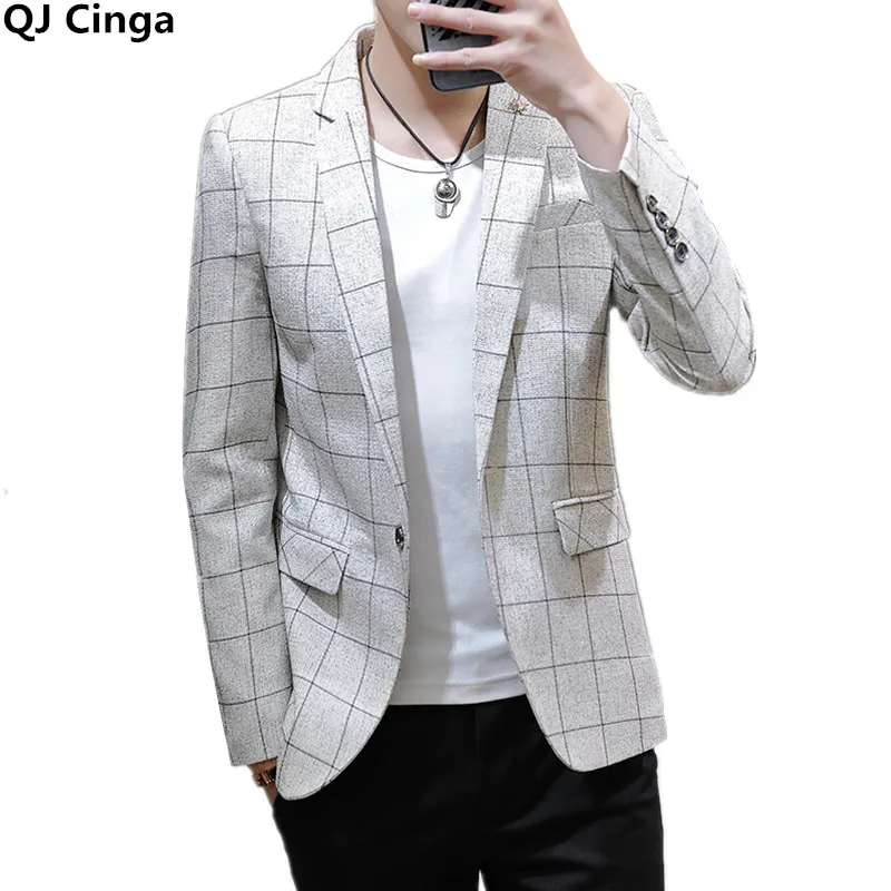 New Arrivals Mens Blazer, Spring/Autumn Men Fashion Plaid Coats, Business Casual Slim Fit Suit Jacket Male Clothes Outerwear