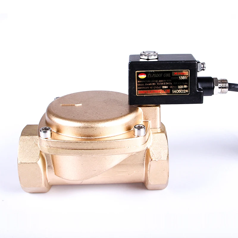 

1-1/2" High Pressure 16 kg Explosion Proof Solenoid Valve Brass Normally Closed AC220V DC24V For Water Oil Air IP65