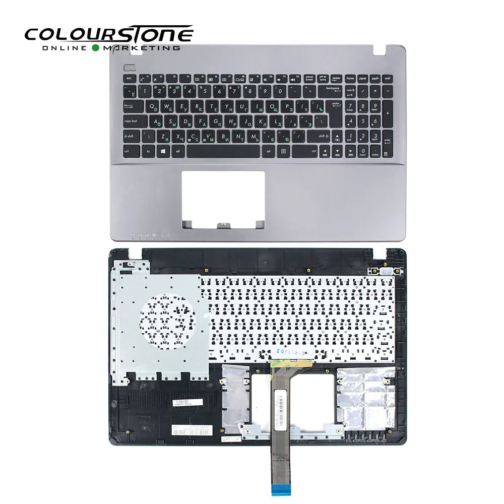 Ru Keyboard Laptop untuk ASUS X550 X550C X550CA X550J X550L X550LA X550LD X550LN dengan Penutup Cangkang C Keyboard Penutup Abu-abu Perak