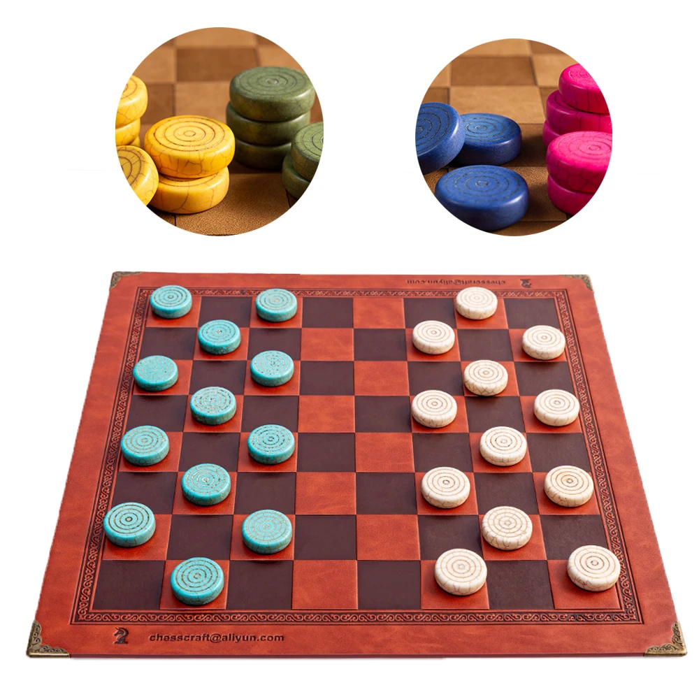 Stone Chess Checkers Board Game Waterproof Fall Resistance Chess Toys Leather Chess Board Set Gift Collection Various Colors