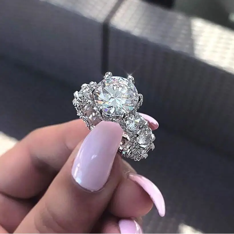 Ins corte redondo de prata esterlina 925, joias finas promessas com diamante cz, topázio branco, aliança de casamento e noivado para mulheres