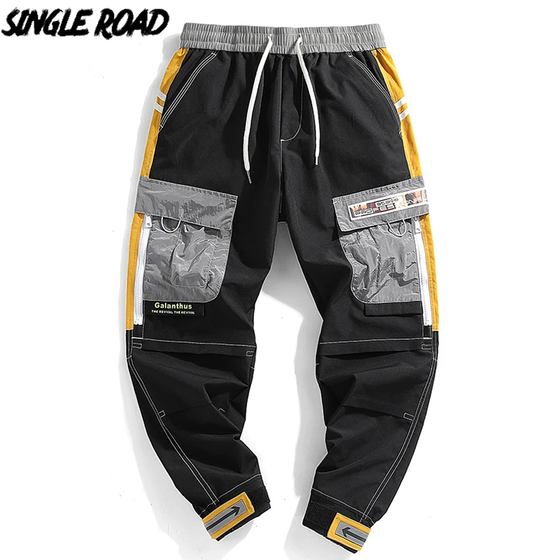 Single Road Mens Cargo Pants Men Fashion 2023 Baggy Pockets Hip Hop Joggers Japanese Streetwear Trousers Black Pants For Men