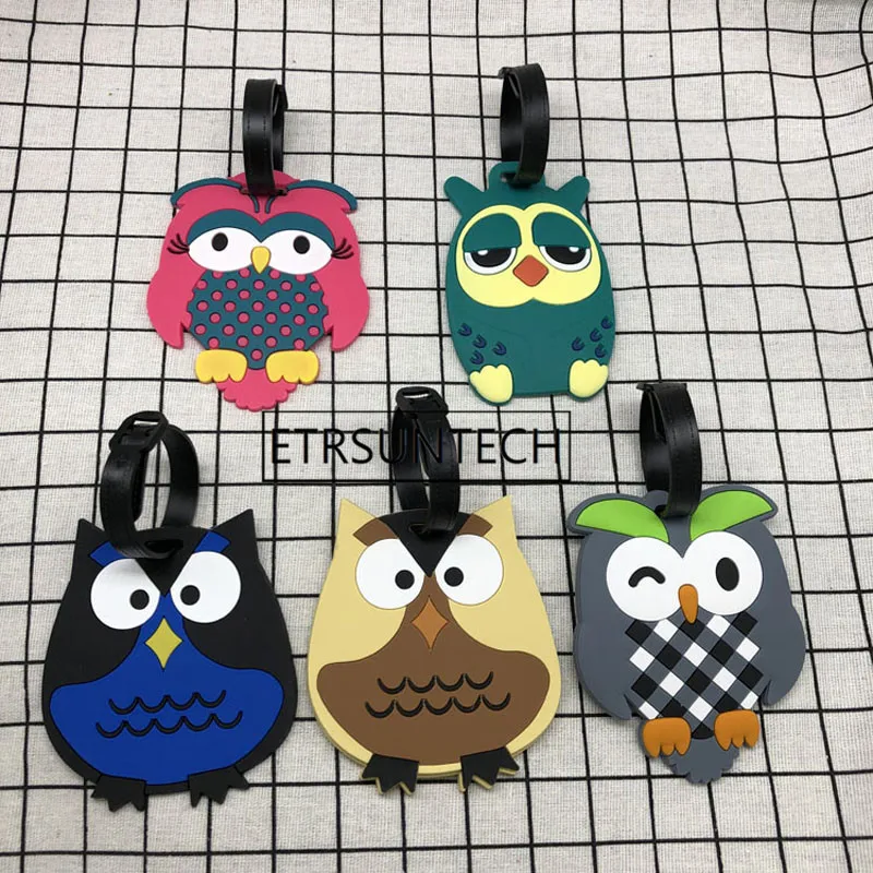 100pcs Suitcase Owl Luggage Tag Cartoon ID Address Holder Baggage Label Silica Ge Identifier Party Favor Souvenirs