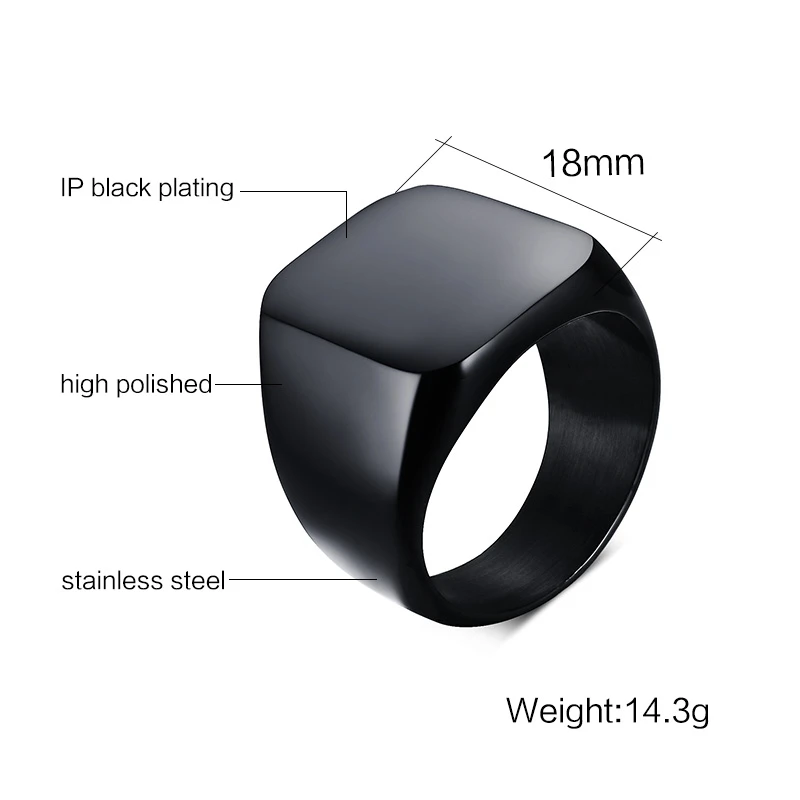 Vnox Customize HERO DAD Signet Ring for Men Black Stainless Steel Punk Stamp Ring Meaningful Father\'s Day Birtthday Gift