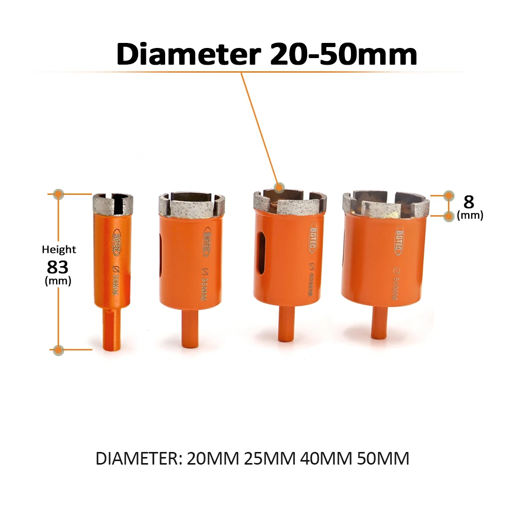 BGTEC 2pcs Diameter 50mm Diamond Welded Drilling Core Bits (Wet) M14 thread for drilling granite and marbel hole saw