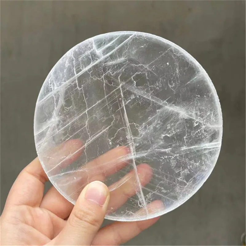 natural crystals selenite slice round plate spiritual healing product for decoration