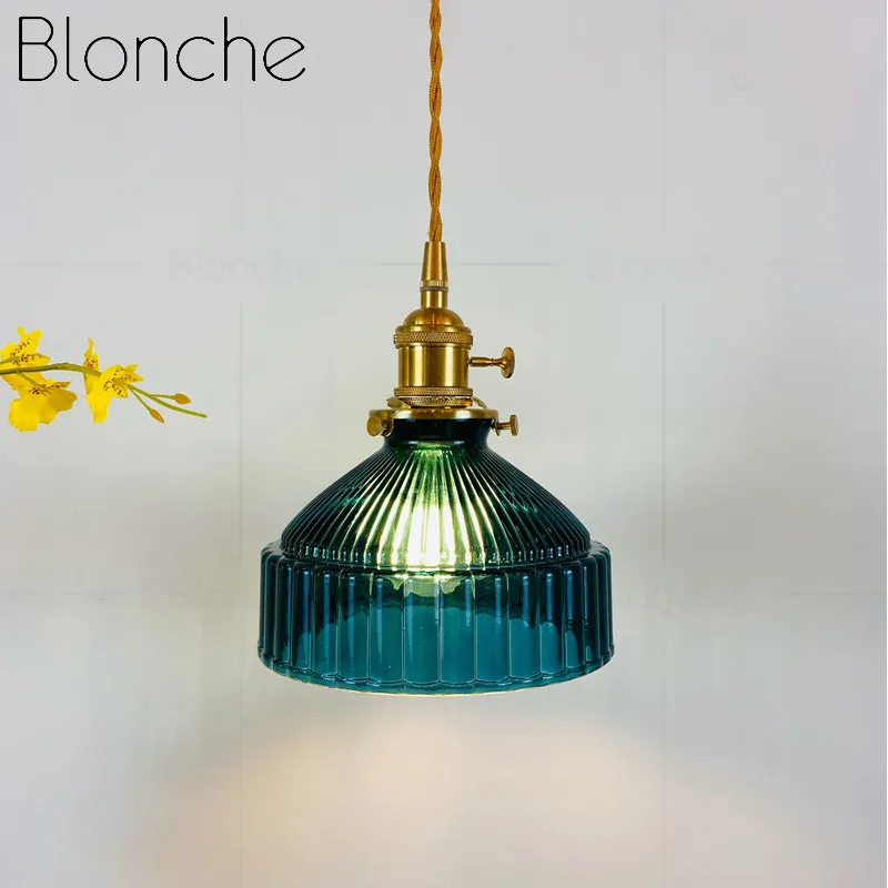 

Japanese Indoor Pendant Lights Glass Decoration Modern Brass Led Hanging Lamp for Bedroom Kitchen E27 Bulb Amber Gray