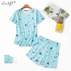 New 2022 Summer Women Comfortable Cute Pajama Set Girl Print Pyjama Set Short Sleeve Sleepwear Suit Women Nightshirt Sets
