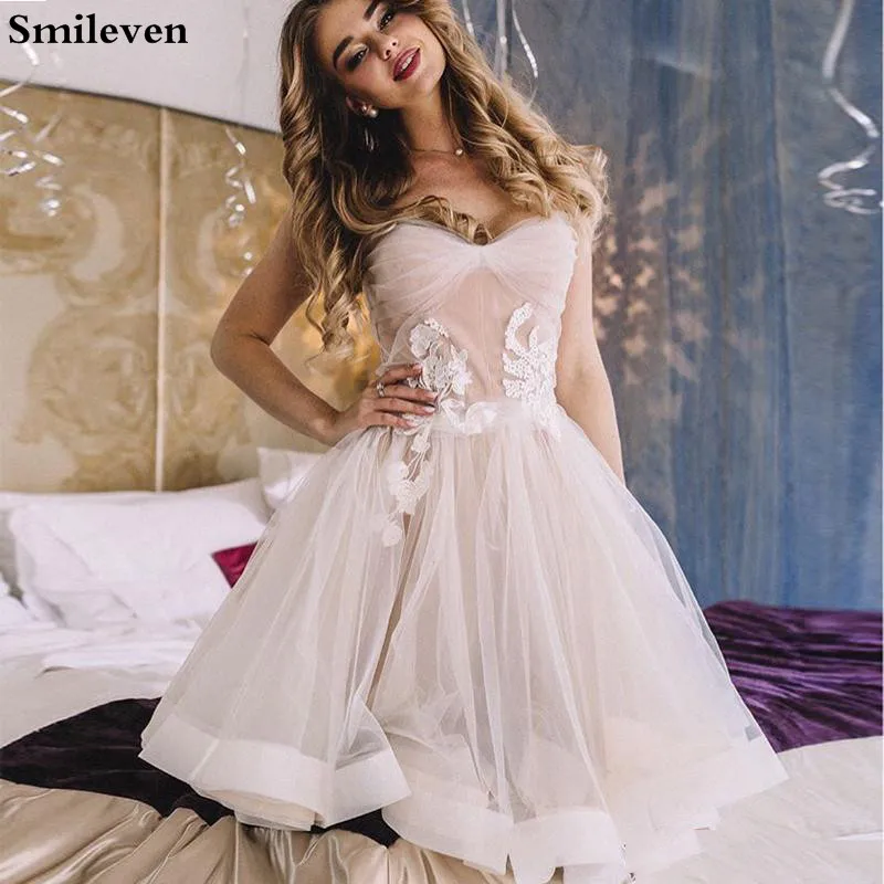 Smileven praia vestido de casamento curto 2019 querida a linha mini boho vestidos de noiva strapless praia vestidos de casamento