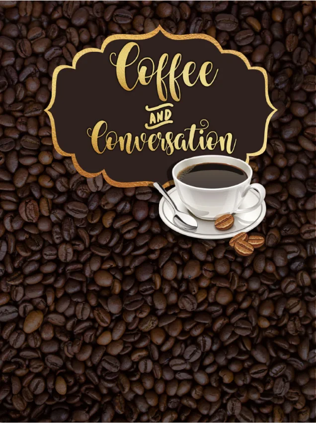 5x7FT  Coffee Bean Conversation Cup Pub Lunch Time Custom Photo Backdrop Studio Backgrounds Vinyl 150cm X 220cm