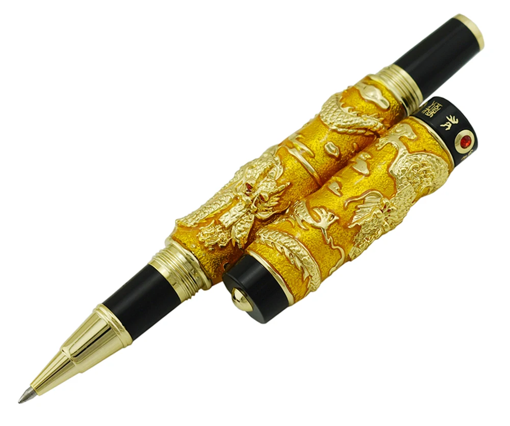 Jinhao Gold Cloisonne Double Dragon pióro kulkowe z płynnym wkładem atramentowym zaawansowane rzemiosło prezent do pisania pióro dla biznesu, absolwent