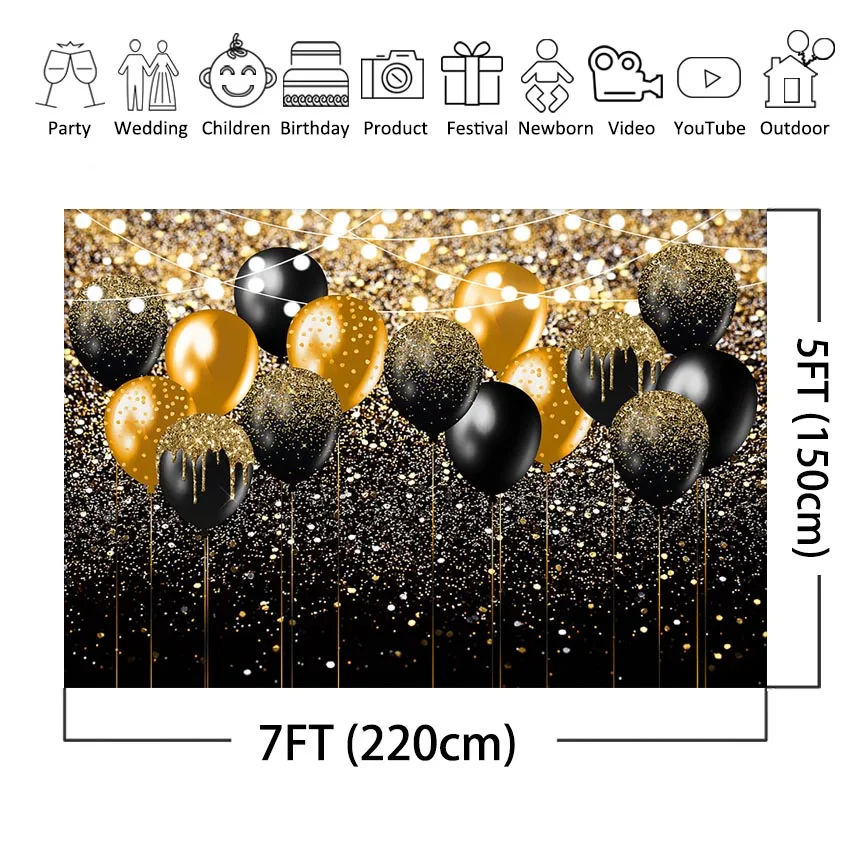 Mocsicka Black Gold Backdrop for Birthday Wedding Graduation Party Photography Background Glitter Gold Balloon Party Decorations