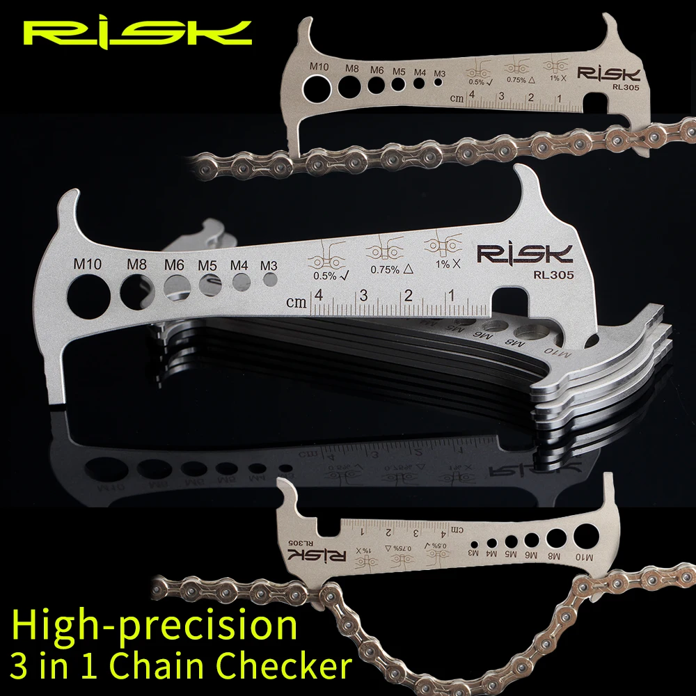 Risk RL305 3 in 1 Bike Bicycle Chain Checker Wear Indicator Chain Hook Bolt Measurement For 8 9 10 11 Speeds Stainless Steel