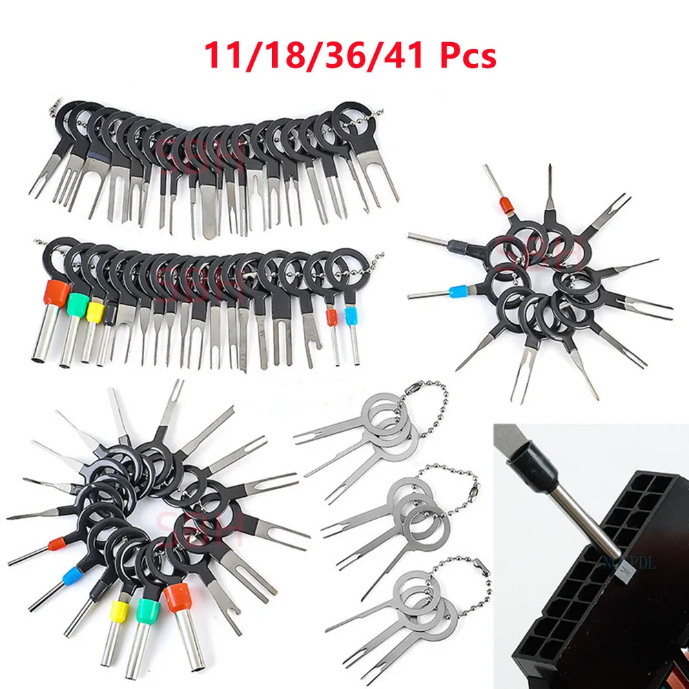 11/18/36/41pcs Car Terminal Removal Tool Wire Plug Connector Extractor Puller Release Pin Extractor Kit For Car Plug Repair Tool