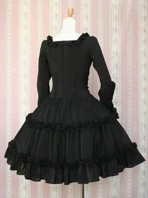 Autumn Winter Women's Lolita Dress Black Bow Tie Long Sleeve Dress  bowknot cute printing victorian dress kawaii girl gothic