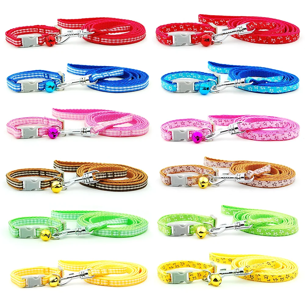 Dog Cat Collar Leash Pet Collar Lead for Puppy Small Pet Outdoor Walking Plaid Chihuahua Terier Schnauzer