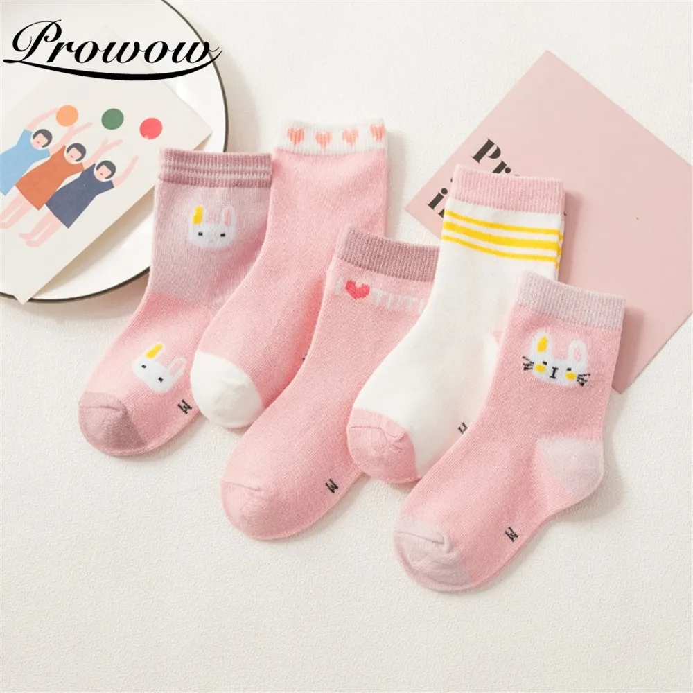 PROWOW New 5Pairs Toddler Baby Socks Summer Cotton Cartoon Thin Socks For Girl Newborn Infant Lovely Anti-Slip Socks For 0-9Y