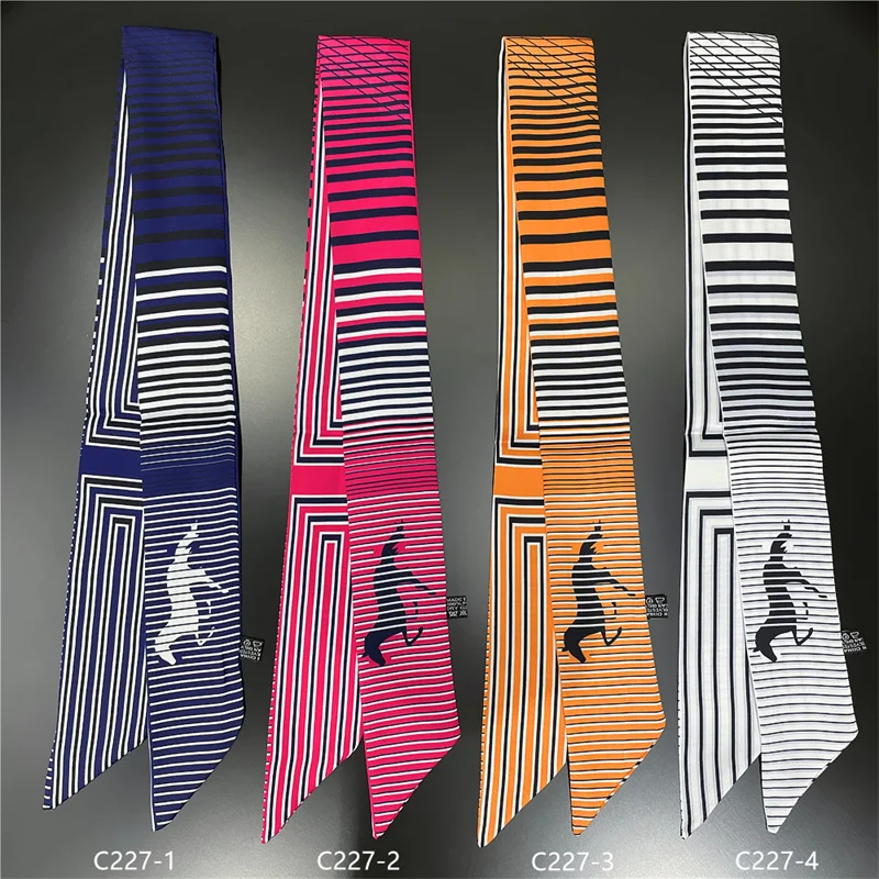 

Brand Bag Scarf Women Twill Silk Scarf Skinny Scarves Ladies Stripes Horse Design Wrist Towel Foulard Neckerchief Headband