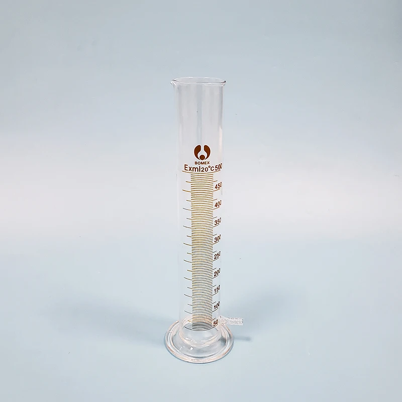 

Graduated cylinder with graduation and spout,Capacity 50ml/100ml/200ml/250ml/500ml/1000ml/2000ml,With bottom side tube