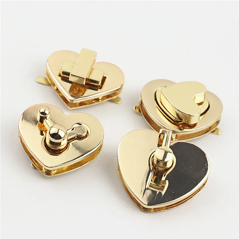 

10Pcs Fashion Bags Heart-shaped Lock Buckle Gold Metal Twist Swivel Locks Clasp DIY Handbag Switch Lock Hardware Accessories