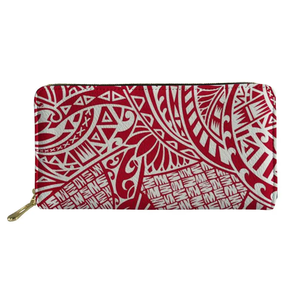 HYCOOL-PU Leather Zipper Purse for Women Luxury Branded Wallet Polynesian Traditional Tribal Pattern Cute Fall Winter