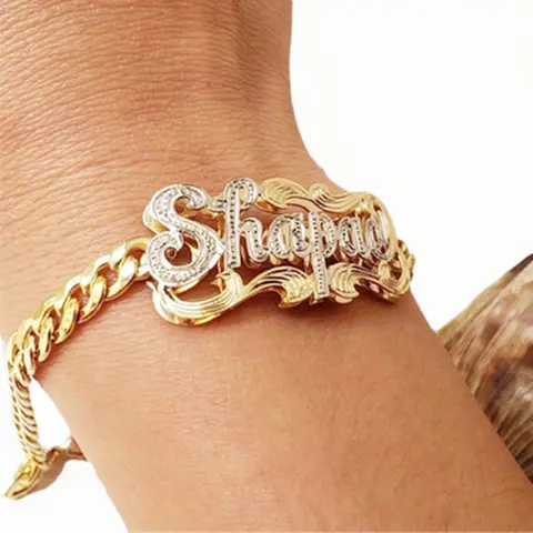 Wholesale Custom Bangle,Personalized Letter Name Bracelet Stainless Steel Chain Bangles Double Color Bracelets Accessory