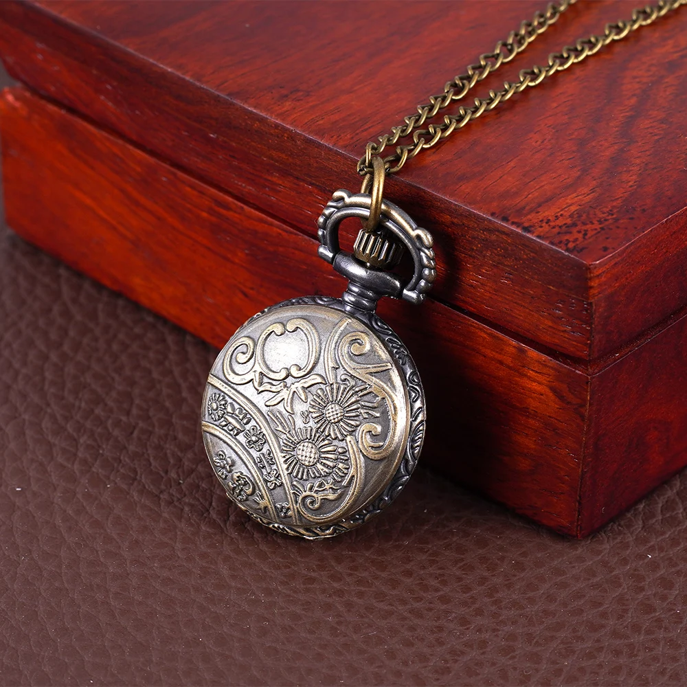 Vintage bronze pocket watch plain sailing implication small quartz pocket watch long necklace watch