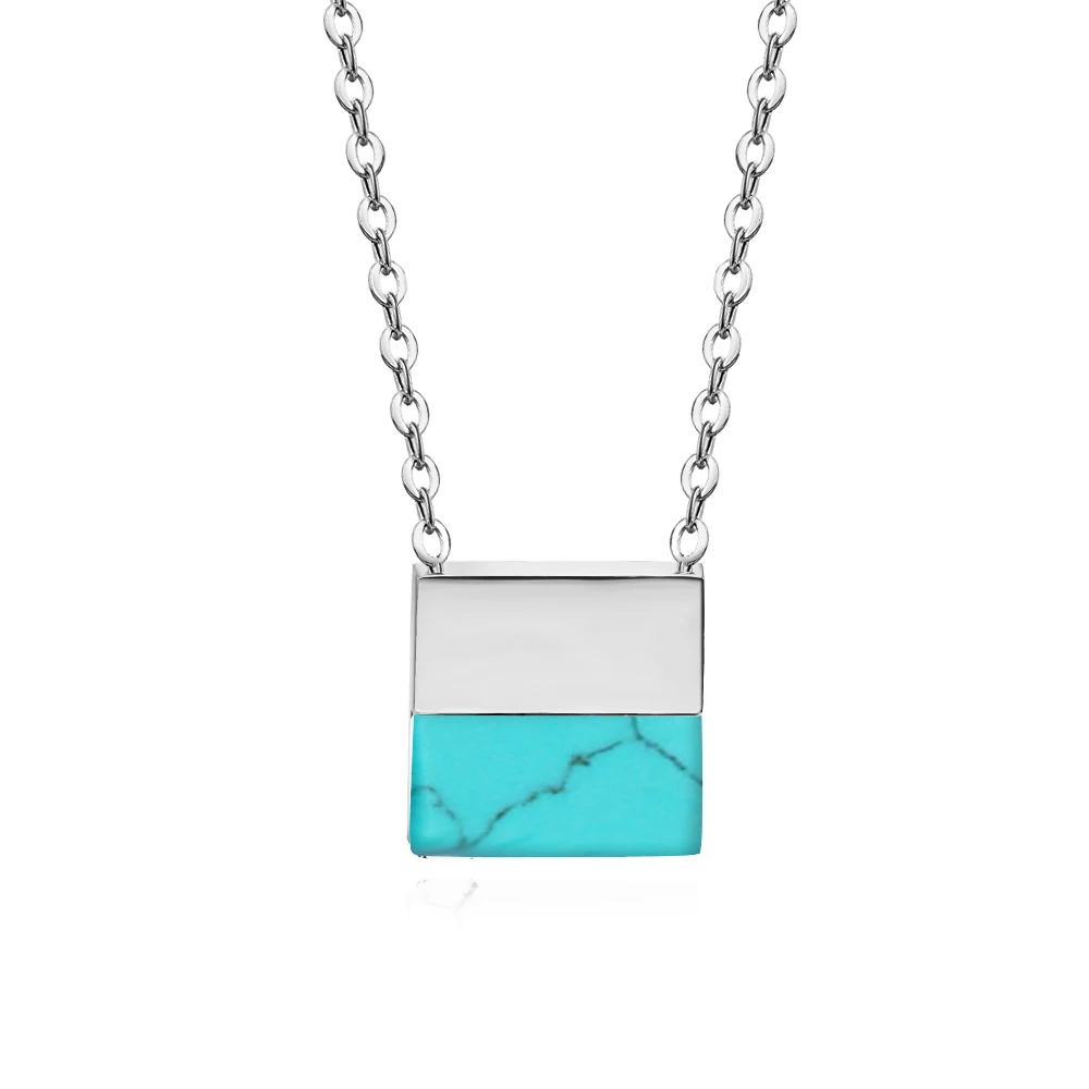 

YLMyself Square Pendant Necklace, 316L Stainless Steel, Blue/Pink/Rose Gold/Gold/White, Small Chain, OL Jewelry, Elegant Fashion