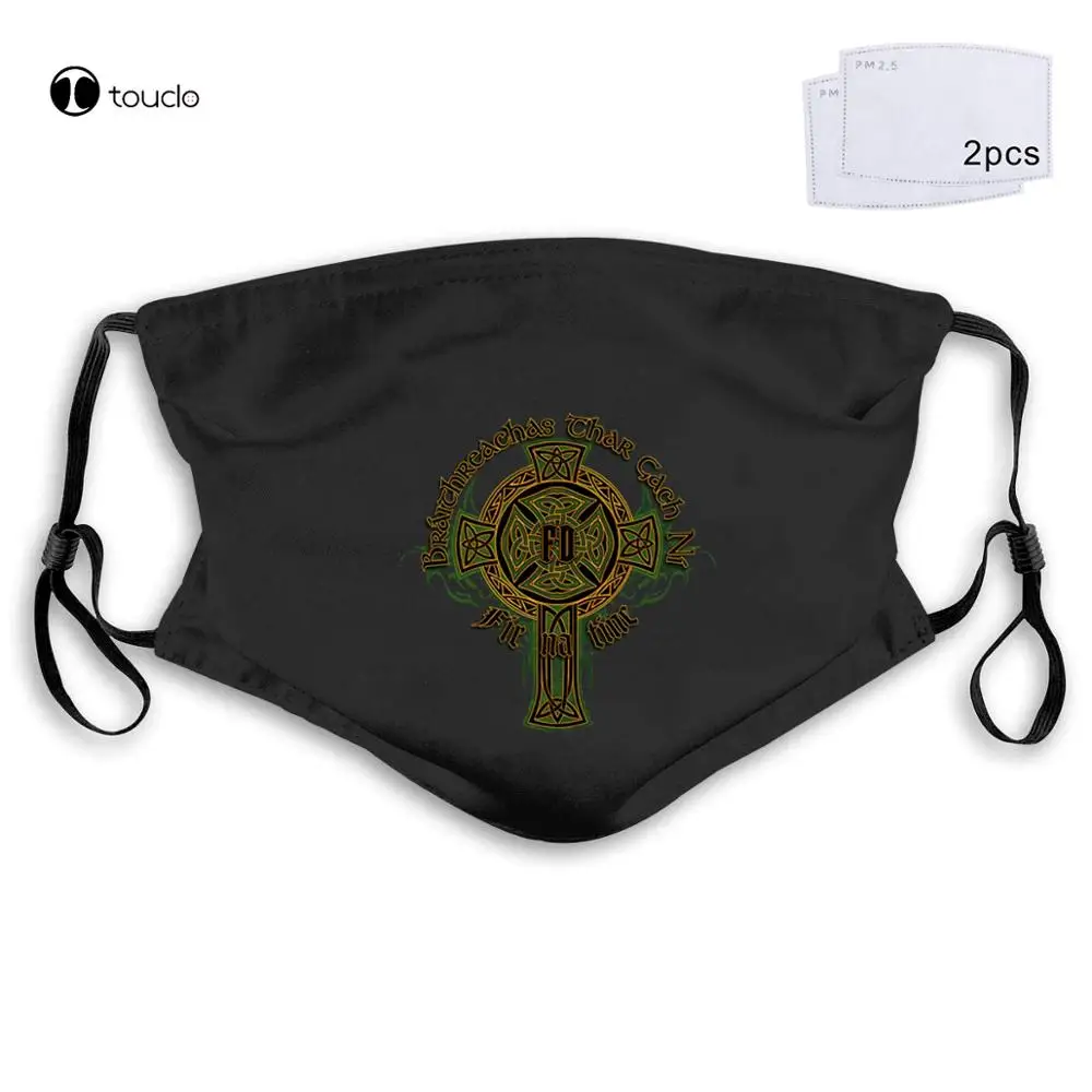 Irish Firefighter Gold Cross Ireland Celtic Firemen Shamrock  Face Mask Filter Pocket Cloth Reusable Washable